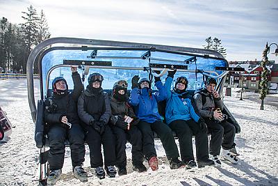 Landmark College students on chair lift at ski area